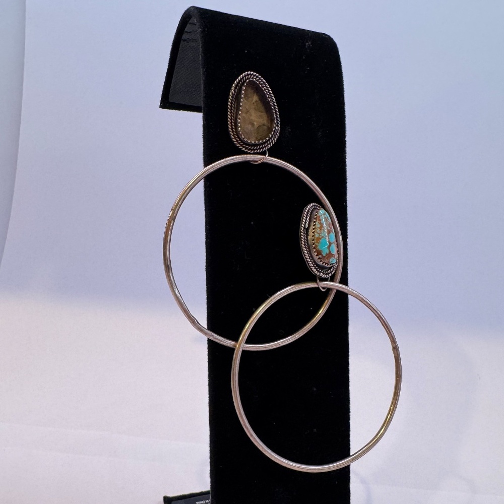 Vintage Silver and Turquoise Mountain Hoop Earrings